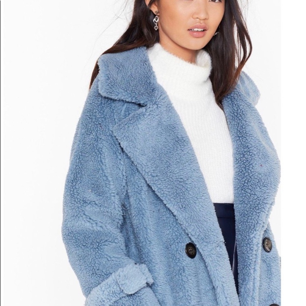 Nasty gal Baby Blue Fur Coat Size S/M
